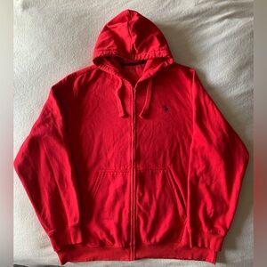 U.S. Polo Assn. Red Full Zip Hooded Logo Knit Cotton Hoodie Men's 2XL